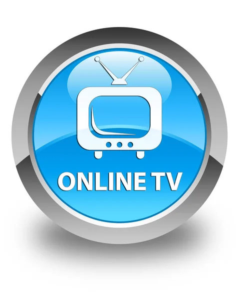 Online tv hochglanz cyanblau runde Taste — Stockfoto