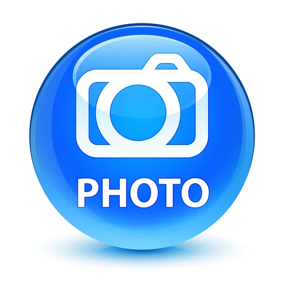 Фотографія (піктограма камери) скляна блакитна кругла кнопка — стокове фото