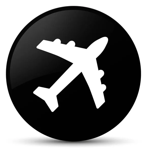 Αεροπλάνο εικονίδιο μαύρο στρογγυλό κουμπί — Φωτογραφία Αρχείου