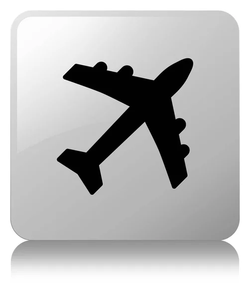 Αεροπλάνο εικονίδιο λευκό τετράγωνο κουμπί — Φωτογραφία Αρχείου