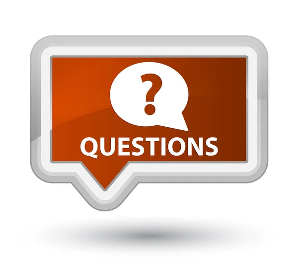 Perguntas (ícone de bolha) botão de banner marrom principal — Fotografia de Stock