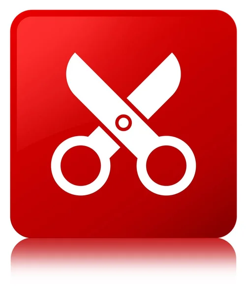 Ícone de tesoura botão quadrado vermelho — Fotografia de Stock