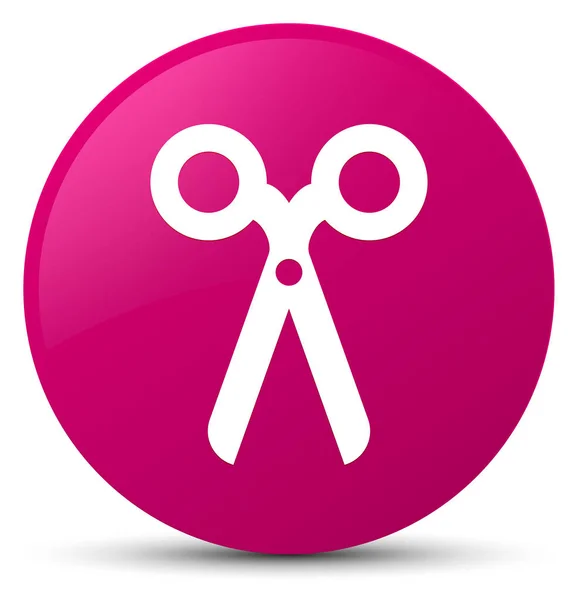 Nůžky ikonu růžové kulaté tlačítko — Stock fotografie