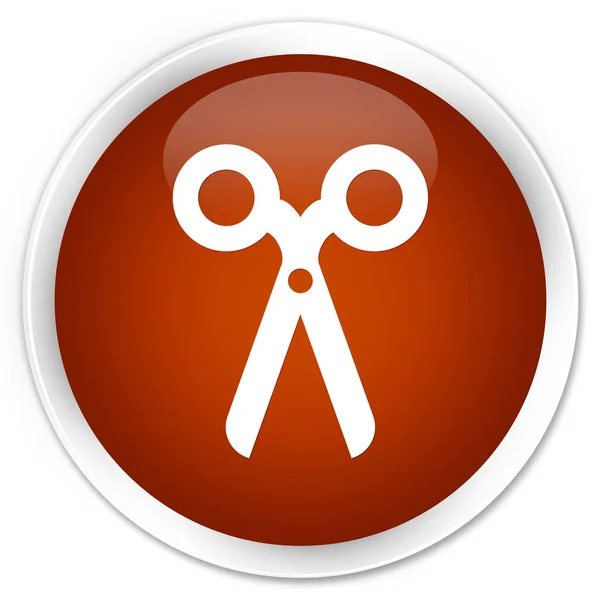 Ícone de tesoura prémio botão redondo marrom — Fotografia de Stock