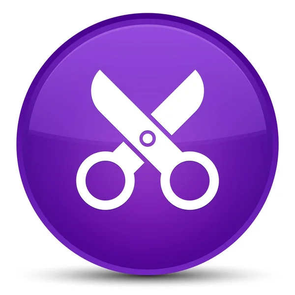 剪刀图标特殊紫色圆形按钮 — 图库照片