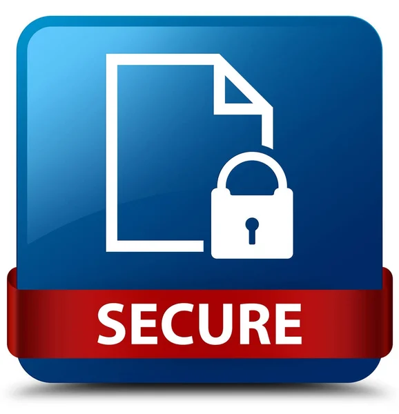 Secure (document page padlock icon) blue square button red ribbo — Stock Photo, Image