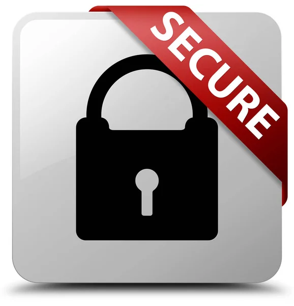 Secure (padlock icon) white square button red ribbon in corner — Stock Photo, Image