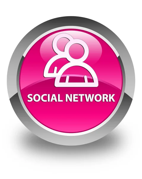 Social network (group icon) glossy pink round button