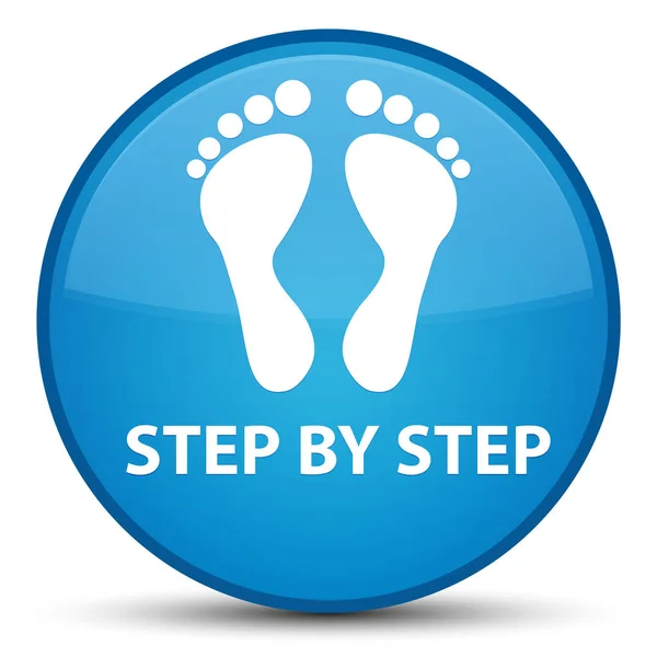 Step by step (footprint icon) special cyan blue round button — Stock Photo, Image