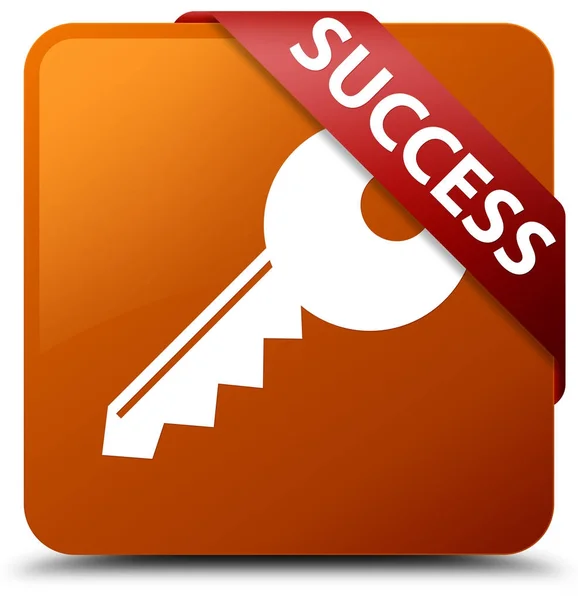 Success (key icon) brown square button red ribbon in corner