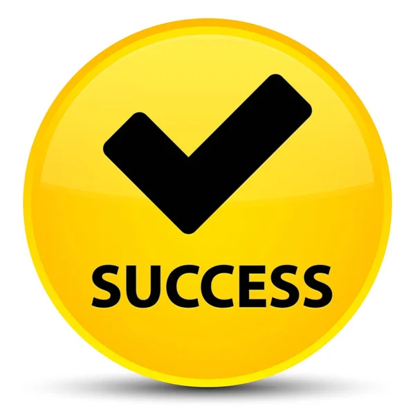 Успіх (правильна піктограма) спеціальна жовта кругла кнопка — стокове фото