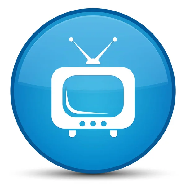 Специальная голубая круглая кнопка телевизора — стоковое фото