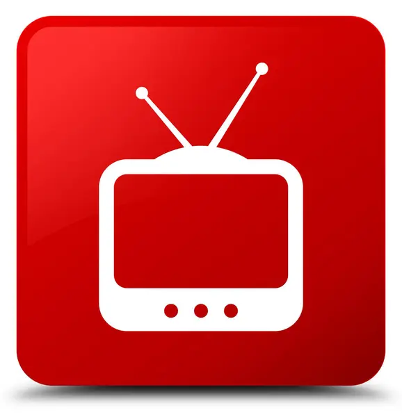 Ícone de TV botão quadrado vermelho — Fotografia de Stock