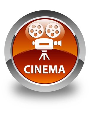 Sinema (video kamera simgesi) parlak kahverengi yuvarlak düğmesi