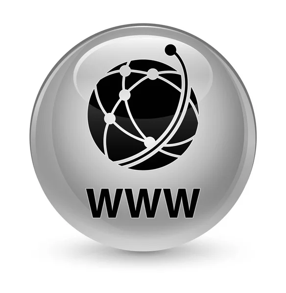 WWW (global network icon) glassy white round button — Stock Photo, Image