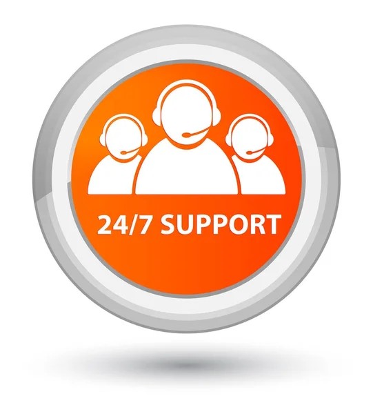 24 / 7 Supporto (icona del team di assistenza clienti) pulsante rotondo arancione principale — Foto Stock