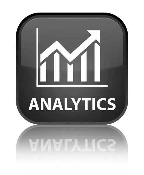 Specjalne czarny przycisk kwadratowy Analytics (statystyki ikona) — Zdjęcie stockowe