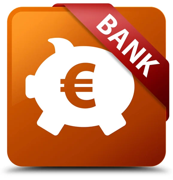 Banque (tirelire euro signe) brun bouton carré ruban rouge en cor — Photo