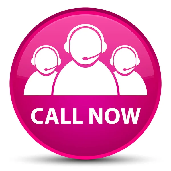 Chiama ora (icona del team di assistenza clienti) speciale pulsante rotondo rosa — Foto Stock