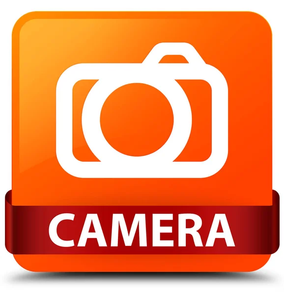 途中でカメラ オレンジ色の正方形ボタン赤いリボン — ストック写真
