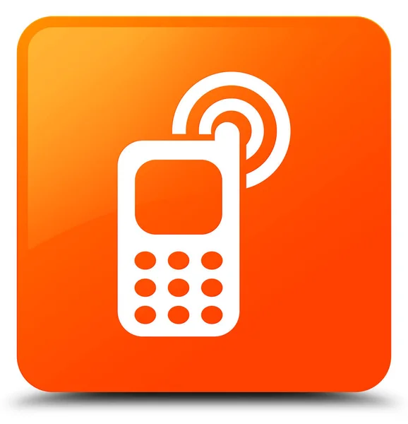 Mobiele telefoon rinkelen vierkante knoop van het pictogram oranje — Stockfoto