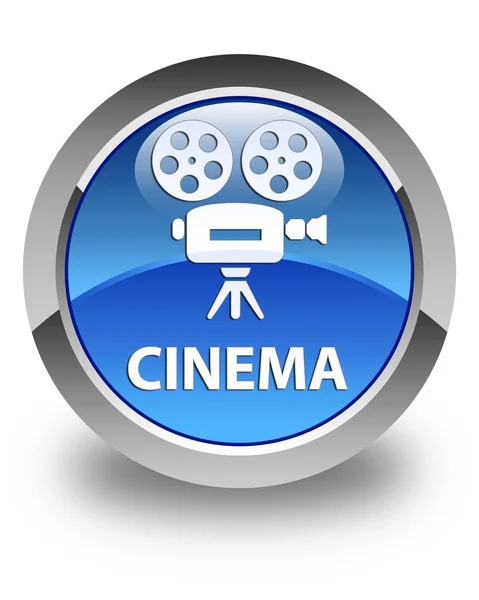 Cinema (icona della videocamera) pulsante rotondo blu lucido — Foto Stock