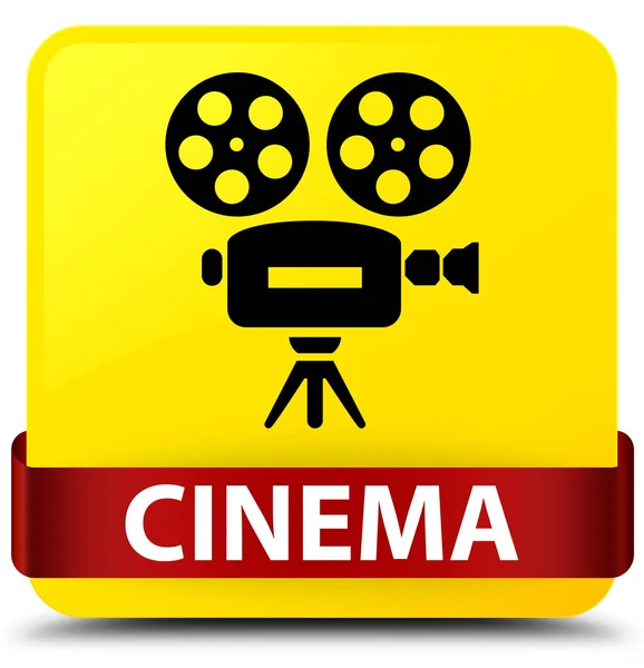 Sinema (video kamera simgesi) sarı kare düğme kırmızı kurdele mi — Stok fotoğraf