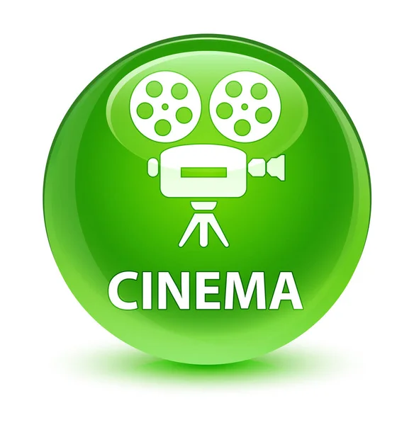 Cinema (video camera icon) glassy green round button — Stock Photo, Image