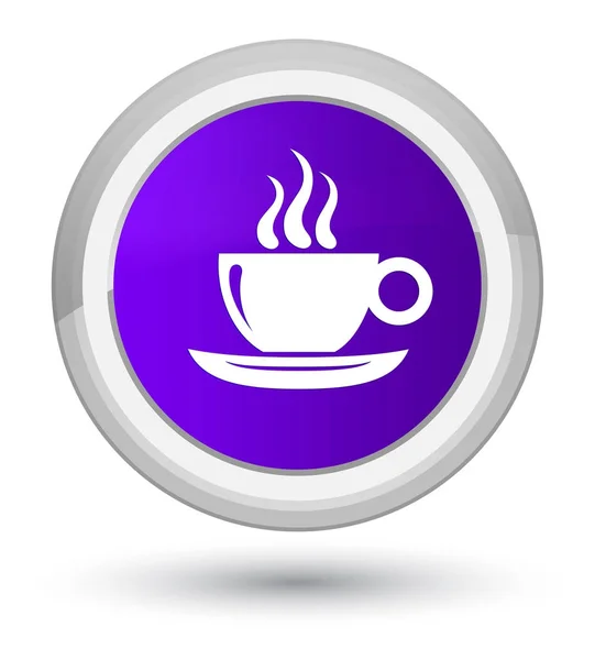 Taza de café icono primer botón redondo púrpura —  Fotos de Stock