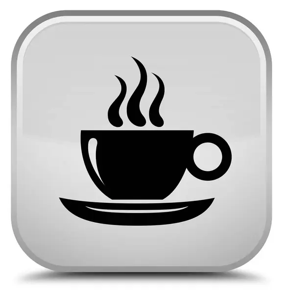 Filiżanka kawy ikonę specjalne biały kwadratowy przycisk — Zdjęcie stockowe