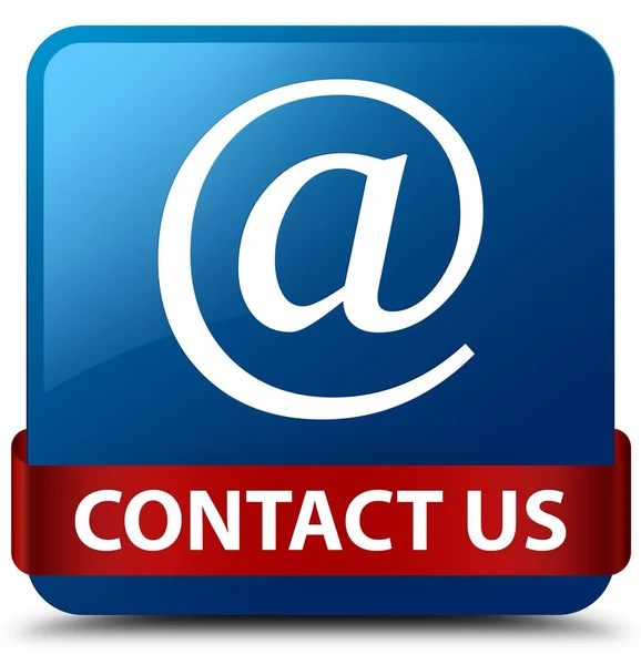 Contacte-nos (ícone de endereço de e-mail) azul quadrado botão fita vermelha em — Fotografia de Stock