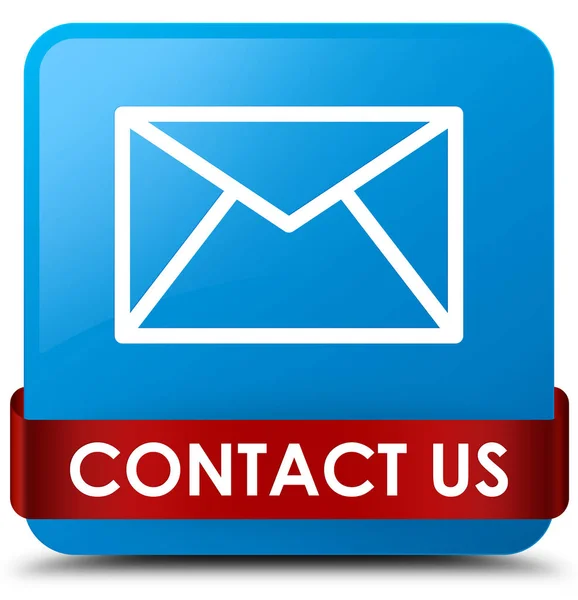 Contact us (email icon) cyan blue square button red ribbon in mi