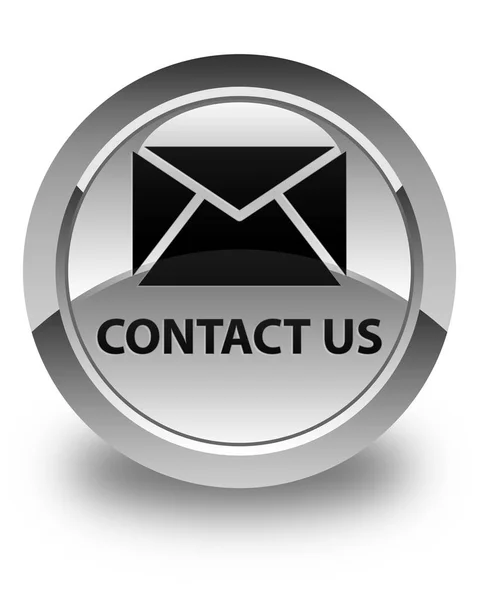 Contacte-nos (ícone de e-mail) brilhante botão redondo branco — Fotografia de Stock