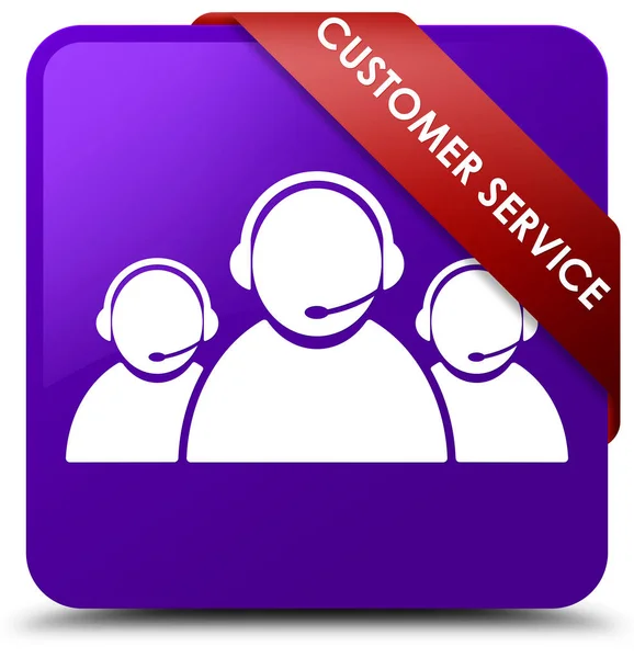 Customer service (team pictogram) paarse vierkante knop rood lint in — Stockfoto
