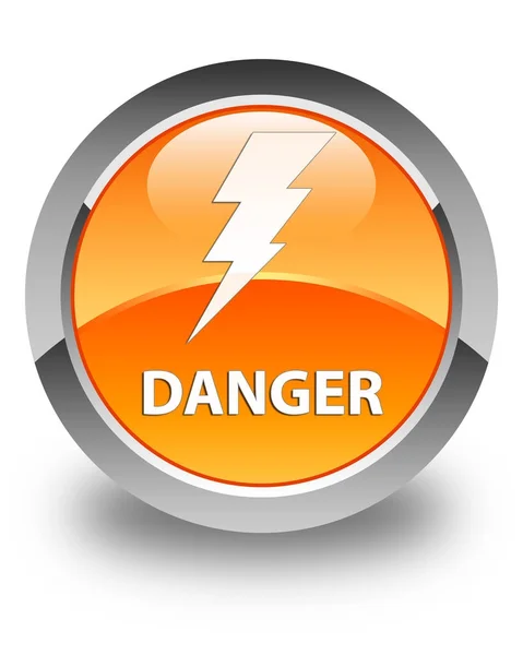 危険 (電気アイコン) 光沢のあるオレンジ色の丸いボタン — ストック写真