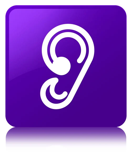 Oído icono púrpura botón cuadrado — Foto de Stock