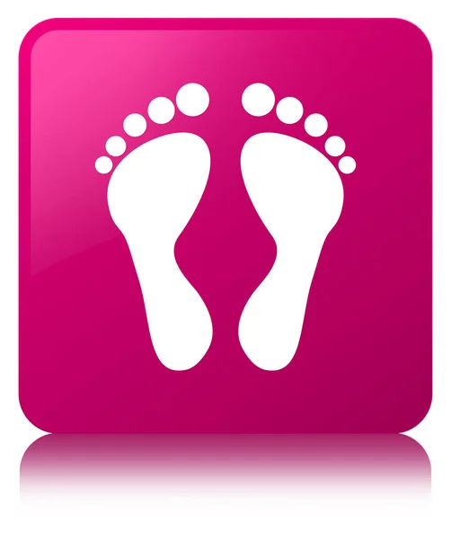 Ícone de pegada botão quadrado rosa — Fotografia de Stock