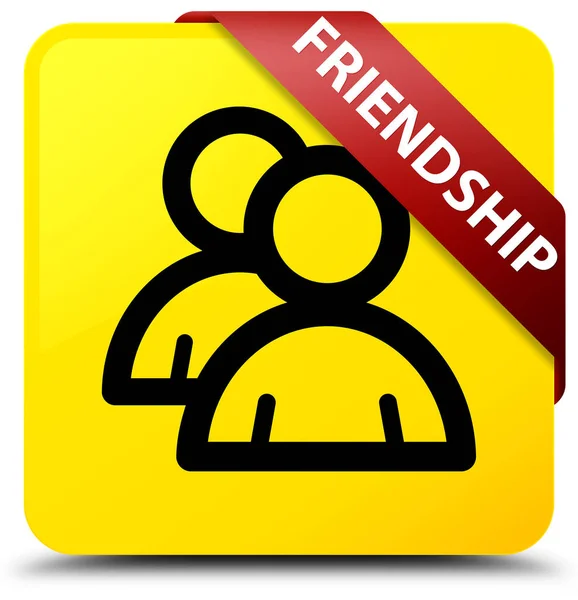 Przyjaźni (grupa ikona) żółty przycisk kwadratowy czerwoną wstążką w corne — Zdjęcie stockowe