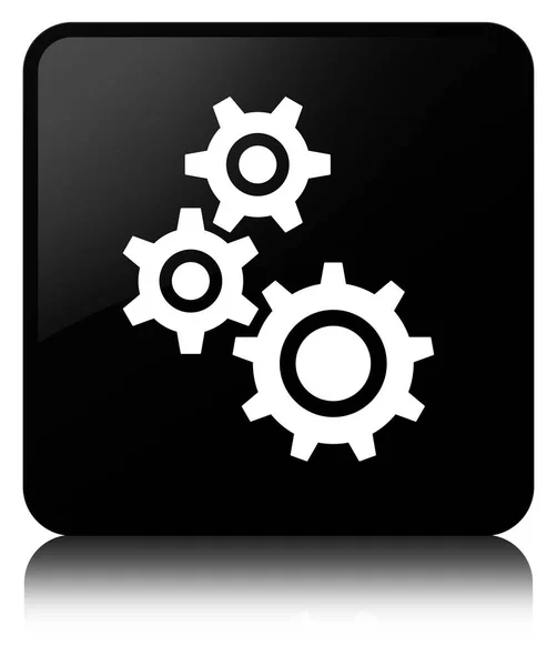 기어 아이콘 검은 사각형 버튼 — 스톡 사진
