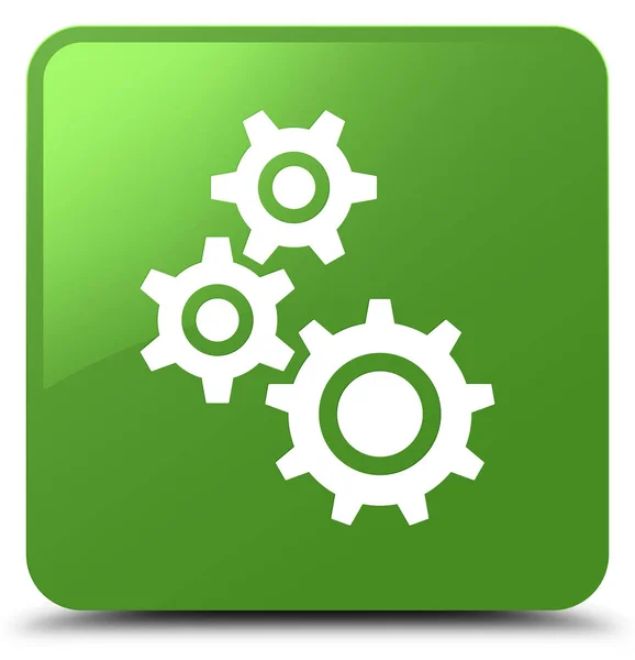 Піктограма шестерні м'яка зелена квадратна кнопка — стокове фото