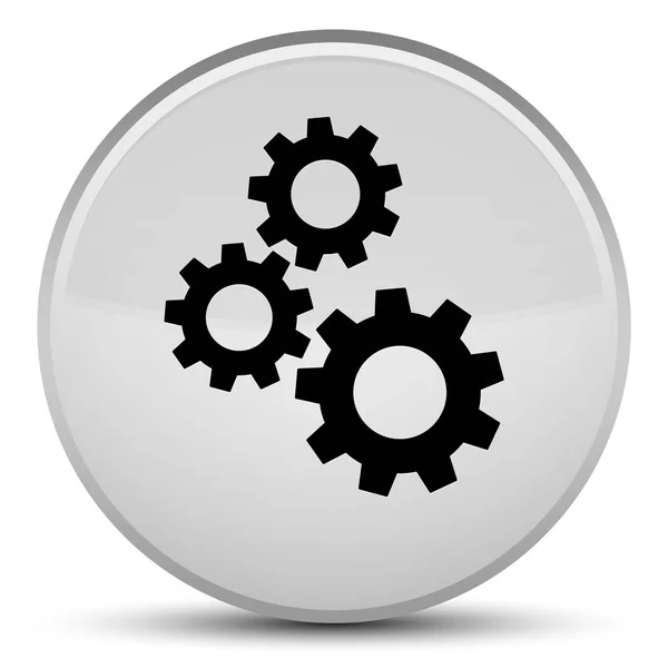 Gears icon special white round button — Stock Photo, Image