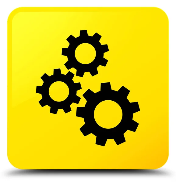 Fogaskerekek ikonra sárga négyzet gomb — Stock Fotó