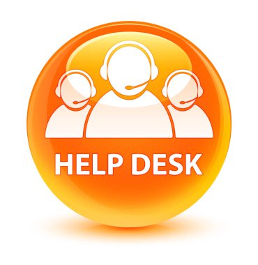Yardım Danışma (müşteri bakım ekibi simgesi) cam gibi turuncu yuvarlak düğmesi
