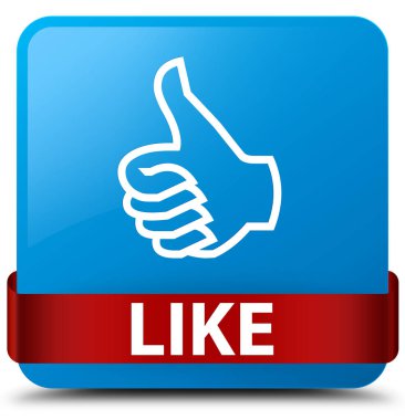 Camgöbeği mavi kare düğme kırmızı kurdele gibi ortada