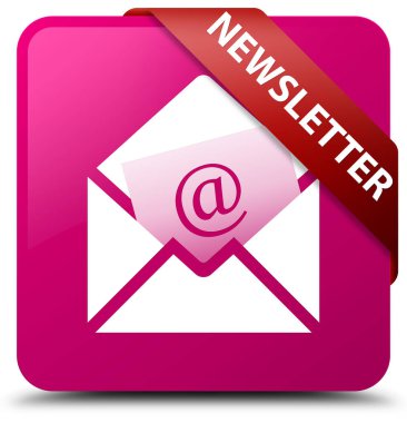 Bülten pembe kare düğme kırmızı kurdele köşesinde