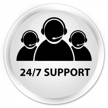 24/7 Destek (müşteri bakım ekibi simgesi) premium beyaz yuvarlak düğmesi