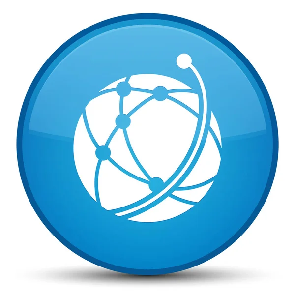 Küresel ağ simgesini özel mavi mavi yuvarlak düğmesi — Stok fotoğraf