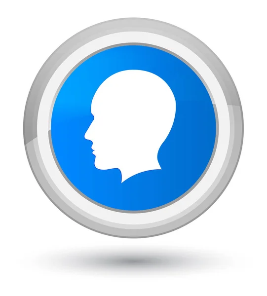Cabeça homens rosto ícone ciano principal botão redondo azul — Fotografia de Stock