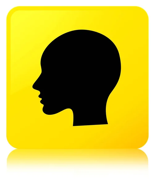 Κεφάλι γυναίκας πρόσωπο εικονίδιο κίτρινο τετράγωνο κουμπί — Φωτογραφία Αρχείου
