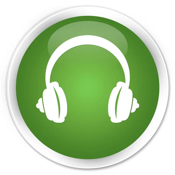 耳机图标高级软绿色圆形按钮 — 图库照片